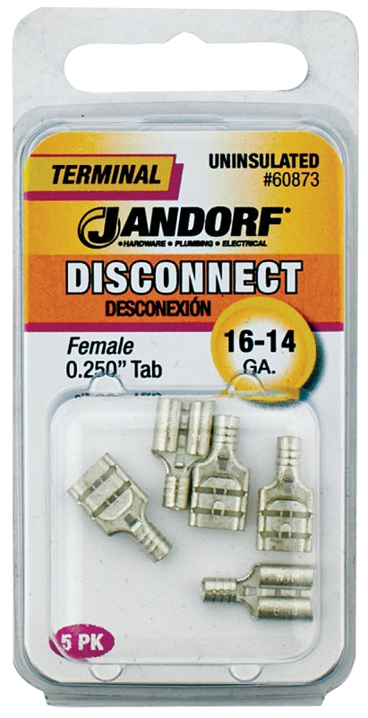 Jandorf 60873 Disconnect Terminal, 16 to 14 AWG Wire, Tin, 5/PK