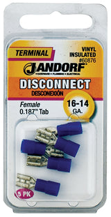 Jandorf 60876 Disconnect Terminal, 16 to 14 AWG Wire, Vinyl Insulation, Copper Contact, Tin, 5/PK