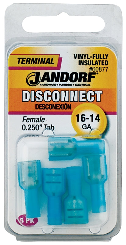 Jandorf 60877 Disconnect Terminal, 16 to 14 AWG Wire, Vinyl Insulation, Copper Contact, Tin
