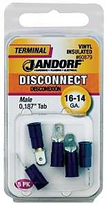 Jandorf 60879 Disconnect Terminal, 16 to 14 AWG Wire, Vinyl Insulation, Copper Contact, Tin, Blue