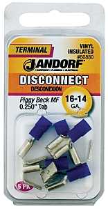 Jandorf 60880 Disconnect Terminal, 16 to 14 AWG Wire, Vinyl Insulation, Copper Contact, Blue, 5/PK