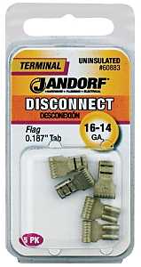Jandorf 60883 Disconnect Terminal, 16 to 14 AWG Wire, Tin, Copper Contact, 5/PK