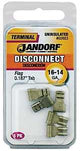 Jandorf 60883 Disconnect Terminal, 16 to 14 AWG Wire, Tin, Copper Contact, 5/PK