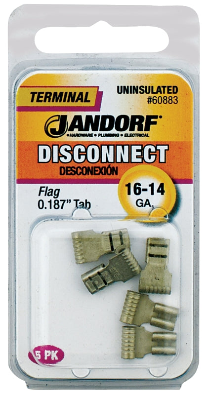 Jandorf 60883 Disconnect Terminal, 16 to 14 AWG Wire, Tin, Copper Contact, 5/PK