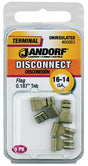 Jandorf 60883 Disconnect Terminal, 16 to 14 AWG Wire, Tin, Copper Contact, 5/PK