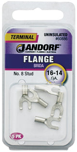 Jandorf 60886 Spade Terminal, 16 to 14 AWG Wire, #8 Stud, Copper Contact