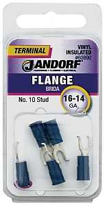 Jandorf 60890 Spade Terminal, 16 to 14 AWG Wire, #10 Stud, Vinyl Insulation, Copper Contact, Blue