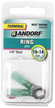 Jandorf 60895 Ring Terminal, 16 to 14 AWG Wire, 1/4 in Stud, Green