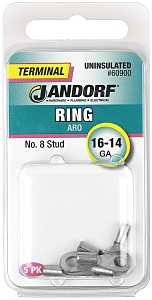 Jandorf 60900 Ring Terminal, 16 to 14 AWG Wire, #8 Stud, Copper Contact