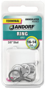 Jandorf 60903 Ring Terminal, 16 to 14 AWG Wire, 3/8 in Stud, Copper Contact