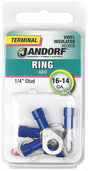 Jandorf 60908 Ring Terminal, 16 to 14 AWG Wire, 1/4 in Stud, Vinyl Insulation, Copper Contact, Blue