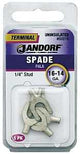 Jandorf 60916 Spade Terminal, 600 V, 16 to 14 AWG Wire, 1/4 in Stud, Copper Contact