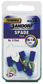 Jandorf 60920 Spade Terminal, 600 V, 16 to 14 AWG Wire, #8 Stud, Vinyl Insulation, Copper Contact, Blue, 5/PK