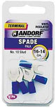 Jandorf 60922 Spade Terminal, 600 V, 16 to 14 AWG Wire, #10 Stud, Vinyl Insulation, Copper Contact, Blue, 5/PK