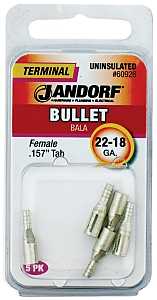 Jandorf 60926 Bullet Terminal, 600 V, 22 to 18 AWG Wire, Copper Contact, Tin, 5/PK