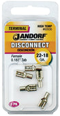 Jandorf 60936 Disconnect Terminal, 22 to 18 AWG Wire, Nickel, 5/PK