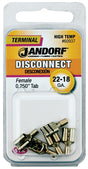 Jandorf 60937 Disconnect Terminal, 22 to 18 AWG Wire, 5/PK