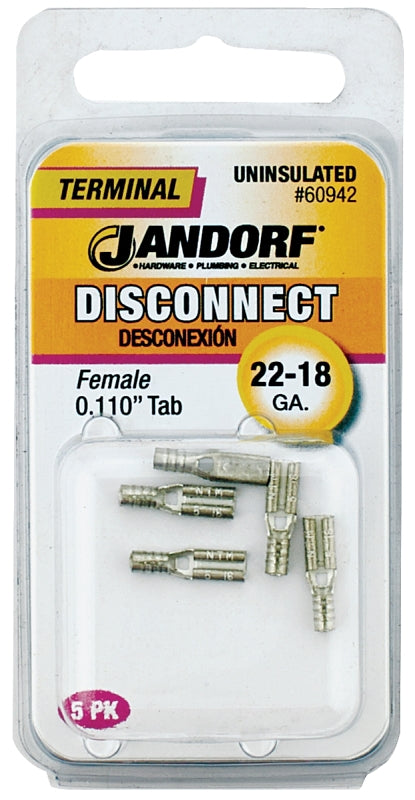 Jandorf 60942 Disconnect Terminal, 22 to 18 AWG Wire, Copper Contact, Tin, 5/PK