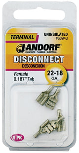 Jandorf 60943 Disconnect Terminal, 22 to 18 AWG Wire, Tin, 5/PK