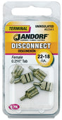 Jandorf 60944 Disconnect Terminal, 22 to 18 AWG Wire, Copper Contact, Tin