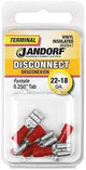 Jandorf 60947 Disconnect Terminal, 22 to 18 AWG Wire, Vinyl Insulation, Copper Contact, Tin, Red, 5/PK