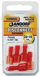 Jandorf 60950 Disconnect Terminal, 22 to 18 AWG Wire, Vinyl Insulation, Copper Contact, Red, 5/PK