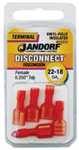 Jandorf 60950 Disconnect Terminal, 22 to 18 AWG Wire, Vinyl Insulation, Copper Contact, Red, 5/PK