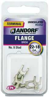 Jandorf 60952 Spade Terminal, 22 to 18 AWG Wire, #8 Stud, Copper Contact