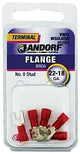 Jandorf 60955 Spade Terminal, 22 to 18 AWG Wire, #8 Stud, Vinyl Insulation, Copper Contact, Red