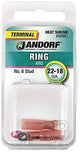 Jandorf 60961 Ring Terminal, 22 to 18 AWG Wire, #6 Stud, Pink