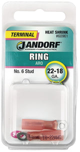 Jandorf 60961 Ring Terminal, 22 to 18 AWG Wire, #6 Stud, Pink