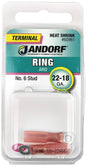 Jandorf 60961 Ring Terminal, 22 to 18 AWG Wire, #6 Stud, Pink