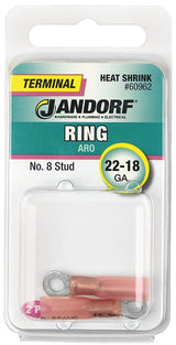 Jandorf 60962 Ring Terminal, 22 to 18 AWG Wire, #8 Stud, Copper Contact, Pink