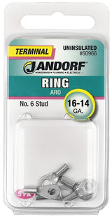 Jandorf 60966 Ring Terminal, 16 to 14 AWG Wire, #6 Stud, Copper Contact
