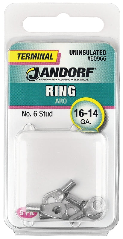 Jandorf 60966 Ring Terminal, 16 to 14 AWG Wire, #6 Stud, Copper Contact