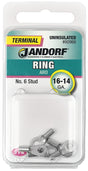 Jandorf 60966 Ring Terminal, 16 to 14 AWG Wire, #6 Stud, Copper Contact