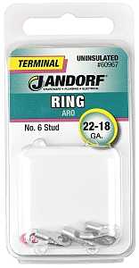 Jandorf 60967 Ring Terminal, 22 to 18 AWG Wire, #6 Stud, Copper Contact, 5/PK