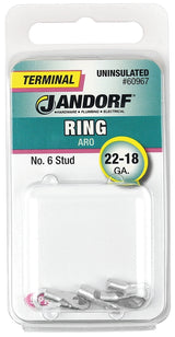 Jandorf 60967 Ring Terminal, 22 to 18 AWG Wire, #6 Stud, Copper Contact, 5/PK