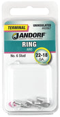 Jandorf 60967 Ring Terminal, 22 to 18 AWG Wire, #6 Stud, Copper Contact, 5/PK
