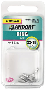 Jandorf 60968 Ring Terminal, 22 to 18 AWG Wire, #8 Stud, Copper Contact