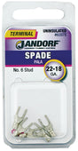 Jandorf 60978 Spade Terminal, 600 V, 22 to 18 AWG Wire, #6 Stud, Copper Contact, 5/PK