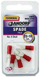 Jandorf 60985 Spade Terminal, 600 V, 22 to 18 AWG Wire, #6 Stud, Vinyl Insulation, Copper Contact, Red