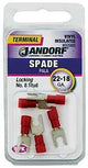 Jandorf 60986 Spade Terminal, 600 V, 22 to 18 AWG Wire, #8 Stud, Vinyl Insulation, Copper Contact, Tin, Red, 5/PK