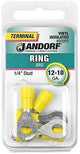 Jandorf 60993 Ring Terminal, 12 to 10 AWG Wire, 1/4 in Stud, Vinyl Insulation, Copper Contact, Yellow