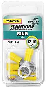 Jandorf 60994 Ring Terminal, 12 to 10 AWG Wire, 3/8 in Stud, Vinyl Insulation, Copper Contact, Yellow