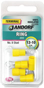 Jandorf 60996 Ring Terminal, 12 to 10 AWG Wire, #8 Stud, Vinyl Insulation, Copper Contact, Yellow
