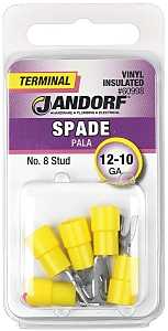 Jandorf 60998 Spade Terminal, 600 V, 12 to 10 AWG Wire, #8 Stud, Vinyl Insulation, Copper Contact, Yellow