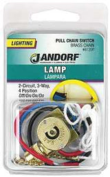 Jandorf 61200 Pull Chain Switch, 2-Pole, 125 V, 3 A, Brass