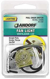 Jandorf 61208 Pull Chain Switch, 1-Pole, 125 V, 3 A, Nickel