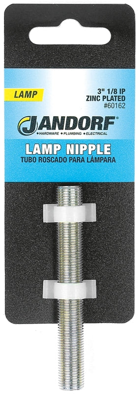 Jandorf 60162 Lamp Nipple, 3 in L Dimensions, Specifications: 1/8 in IP Thread, Zinc